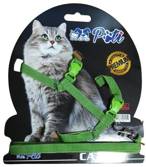 Yavru Köpek ve Kedi Gezdirme Takım Tasması (Ayarlanabilir) Düz Yeşil