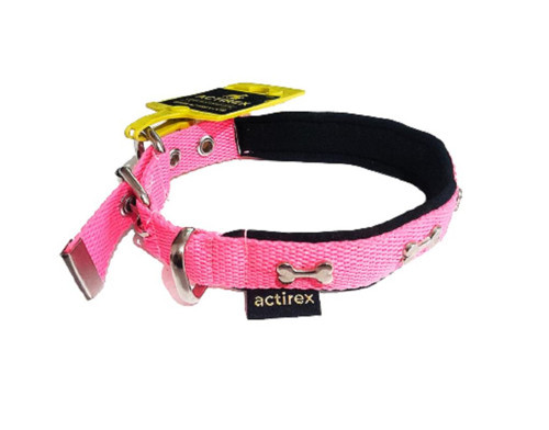 Neon Yumuşak Doku Kemik Desenli Köpek Boyun Tasma Pink Medium 2.5x57cm