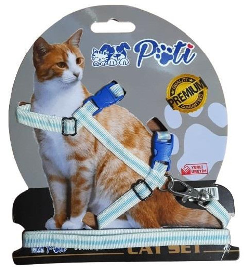Yavru Köpek ve Kedi Gezdirme Takım Tasması (Ayarlanabilir) Beyaz-Mavi