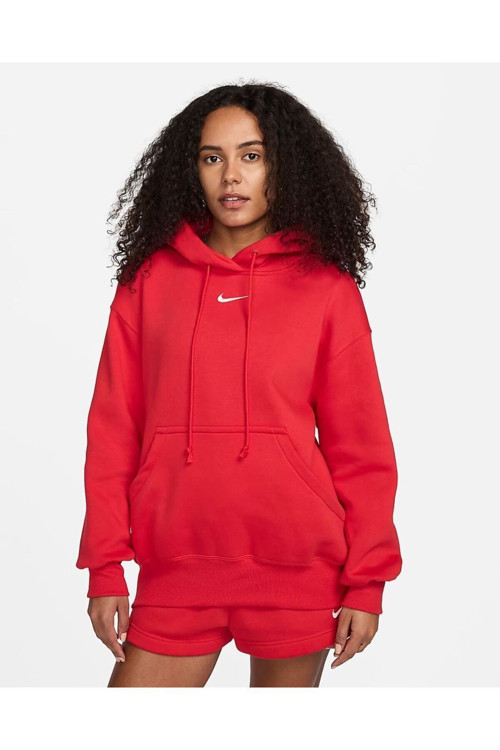 Nike Sportswear Phoenix Fleece Oversized Pullover Hoodie Kırmızı Kadın Sweatshirt-Sportxstore