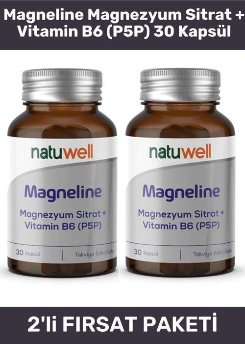 Magrneline Magrnezyum Sitrat + Vitamin B6 (P5P) 30 Kapsül - 2 Adet