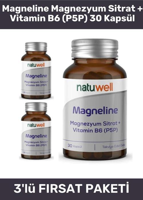 Magrneline Magrnezyum Sitrat + Vitamin B6 (P5P) 30 Kapsül - 3 Adet