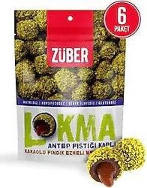 ZüBer Lokma Antep Fıstığı Kaplı Kakaolu Fındık Ezmeli Meyve Topu 96 gr 6'Lı Paket
