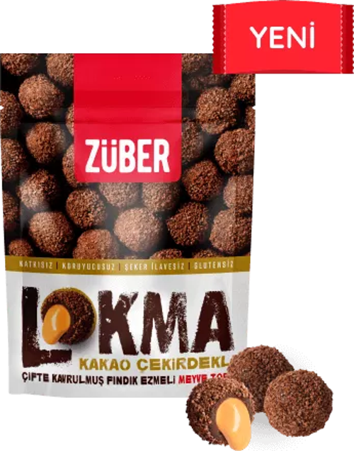 ZüBer Lokma Kakao Çekirdekli Çift Kavrulmuş Fındık Ezmeli Meyve Topu 96 gr