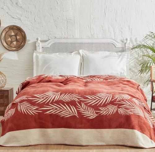 Leaf Terracota Tek Kişilik Pamuk Battaniye