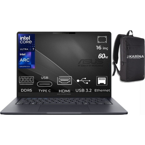 Expertbook B5 Intel Core Ultra 7 255H B5605CCA-U716512B1D-K40 96GB 2tb Intel Arc Graphics W11PRO 16" Wuxga (1920X1200) IPS 300NITS Taşınabilir Dizüstü Bilgisayar & Karina Çanta