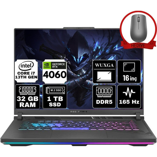 Rog Strix G16 Intel Core I7 13650HX 32GB 1tb SSD RTX4060/8GB 165Hz Windows 11 Pro 16" Wuxga Taşınabilir Bilgisayar G614JV-N3452-A78