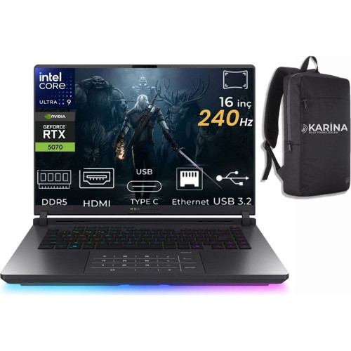 Rog Strix G16 Intel Core Ultra 9 275HX G615LP-S5115-00 40GB 1tb RTX5070 8gb Freedos 16" Wqxga 240Hz Taşınabilir Bilgisayar