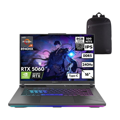 Rog Strix G16 RYZEN9-8940HX 64-Gbddr5 2 Tbssd RTX5060 (8gb-Gddr7) 16" Wqxga 240Hz Freedos + Hmf Sırt Çantası G614PM-S5062HMF8
