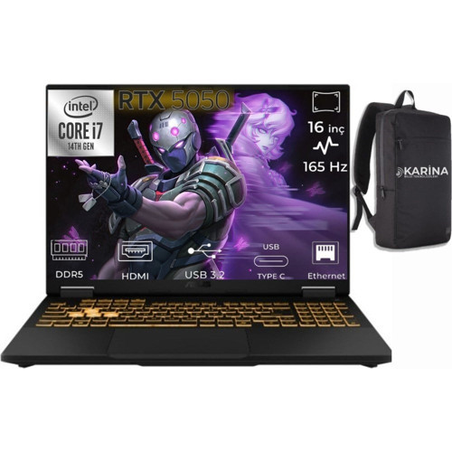 Tuf Gaming F16 I7-14650HX FX608JHR-RV052-21 24GB 4tb RTX5050 8gb Freedos 16" Wuxga Gaming Laptop