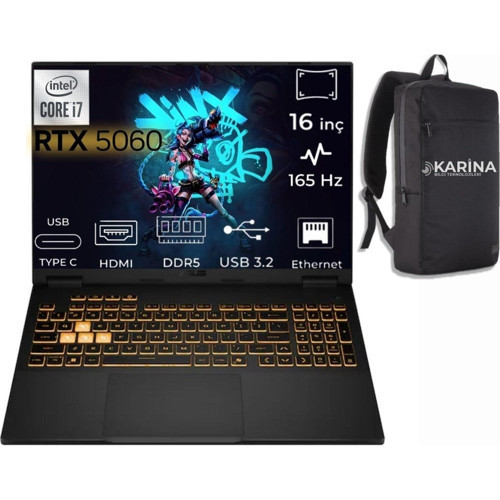 Tuf Gaming F16 I7-14650HX FX608JMR-RV024-001 32GB 1tb RTX5060 Freedos 16" Taşınabilir Bilgisayar