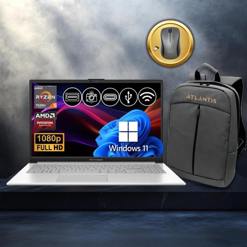 Vivobook Go 15 RYZEN5-7520U 8gb 1tb Nvme SSD E1504FA-BQ1741 ATL30 15.6" WIN11PRO Notebook+Çanta+Mouse
