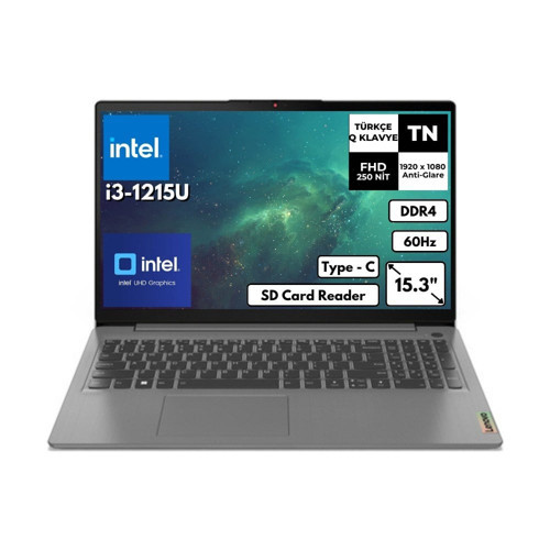 Ideapad 3 15IAU7 I3-1215U 8 GB 512 GB SSD UHD Graphics 15.6" Fhd Windows 11 Pro Notebook 82RK0181TXAT42