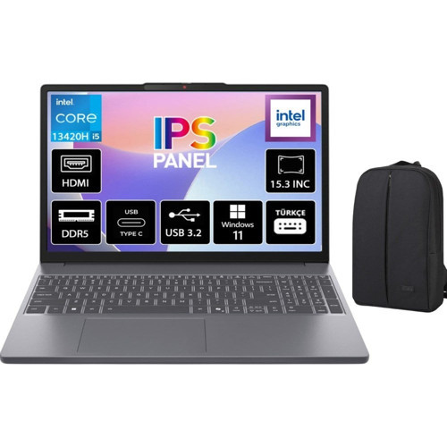 Ideapad Slim 3 Intel Core I5 13420H 32GB 512GB SSD Freedos 15.3" Wuxga IPS Taşınabilir Bilgisayar 83K1004ETR + Cimete Çanta