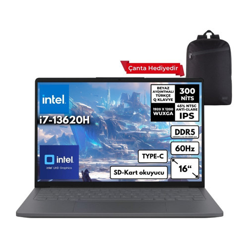 Ideapad Slim 3 I7-13620H 40-Gbddr5 1 Tbssd Intel® UHD Graphics 16" Wuxga Freedos + Sırt Çantası Taşınabilir Bilgisayar 83K2001WTRHMF4