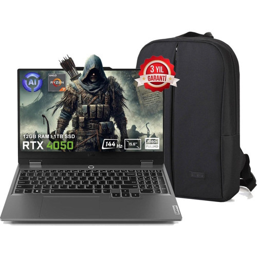 Loq 15ARP9 83JC00E3TR FR174 Amd Ryzen 7-7435HS 12 GB Ddr5 512 GB SSD RTX4050 6gb 105W 15.6" 144Hz Fhd Yok (Free Dos) Gaming Laptop + Çanta
