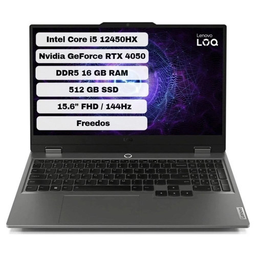 Loq 15IAX9 83GS007WTR16 Intel Core I5 12450HX 16GB 512GB SSD Rtx 4050 Freedos 15.6'' Fhd Taşınabilir Bilgisayar