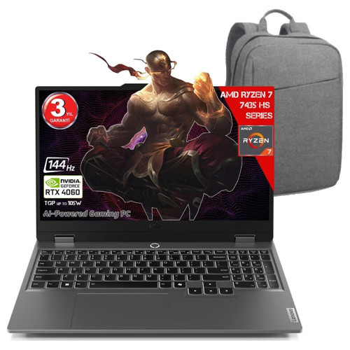 Loq 15ARP9 Aı Amd Ryzen 7-7435HS 12 GB Ram Ddr5 512 GB SSD SSD RTX4060 8gddr6 15.6 IPS 144Hz Fhd Freedos 83JC00FJTR-12512C Dizüstü Bilgisayar (Yapay Zeka Destekli)+ Çanta