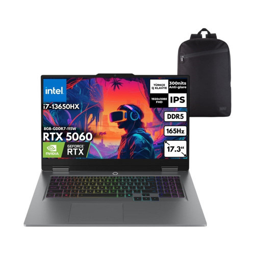 Loq 17IRX10 I7-13650HX 32-Gbddr5 1 Tbssd RTX5060 (8GB-GDDR7-115W) 17.3" IPS 165Hz Freedos + Hmf Sırt Çantası 83JH006DTRHMF1