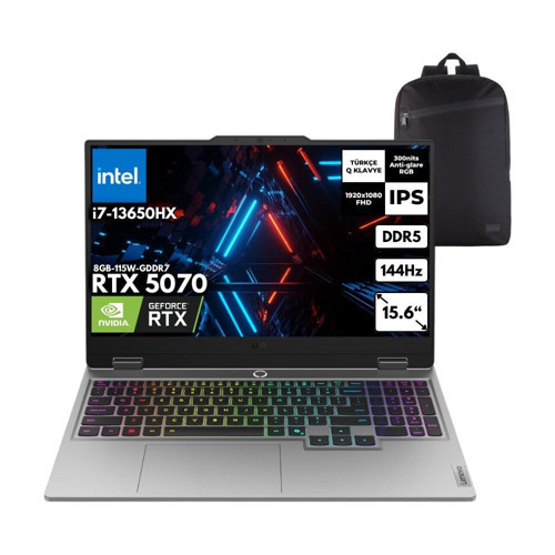 Loq I7 13650HX 40-Gbddr5 1 Tbssd RTX5070 (8GB-115W) 15.6" 144Hz Fhd Windows 11 Pro + Hmf Sırt Çantası 83JE00EWTRHMF16