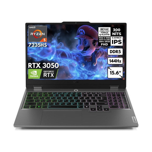 Loq Ryzen 5-7235HS 64-GB DDR5 2 TB SSD RTX3050 (6GB-95W) 15.6" Fhd Windows 11 Pro Taşınabilir bilgisayar 83JC000PTRHMF29