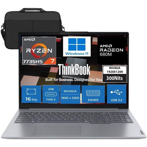 Thinkbook 16 G7 Arp Amd Ryzen 7 7735HS 40GB Ddr5 1tb SSD Radeon 680M 16" Wuxga 300NITS IPS Windows 11 Taşınabilir Bilgisayar 21MW002CTR9 &çanta