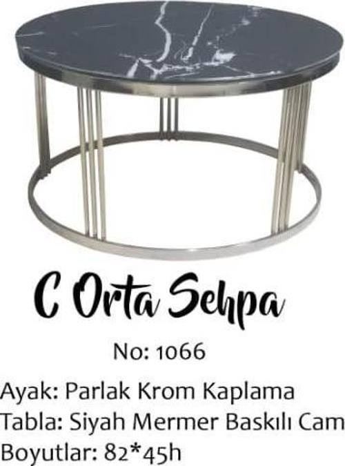 Brc 13350 Orta sehpa C Model SİYAH Mermer TEMPER Cam Metal GÜMÜŞ Renk El yapım