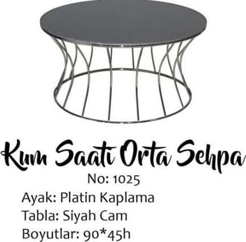 Brc 13356 Orta KUM SAAT Düz SİYAH Temper cam tabla PLATİN Renk Kaplama Metal Ayak