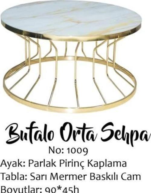 Brc Orta Sehpa 14050 Bufalo SARI Mermer TEMPER Cam Metal çelik GOLD renk kaplama