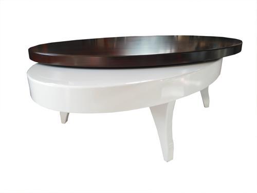 Döner Orta 13826 sehpa Oval Klas;ik Model Kayın Retro Ayak MDF Tabla Parlak Beyaz