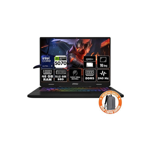 Crosshaır 16 Hx Aı Intel Core Ultra 9 275HX 48GB 512GB SSD RTX5070 8gb Windows 11 Pro 16" Qhd+ 240Hz Taşınabilir Bilgisayar D2XWGKG-047XTR-A68