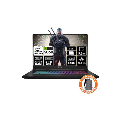 Katana 17 Hx ıntel Core I7 14650HX 32GB 1tb SSD RTX5060 8gb Freedos 17.3" Qhd 240Hz Taşınabilir Bilgisayar B14WFK-216XTR-A1