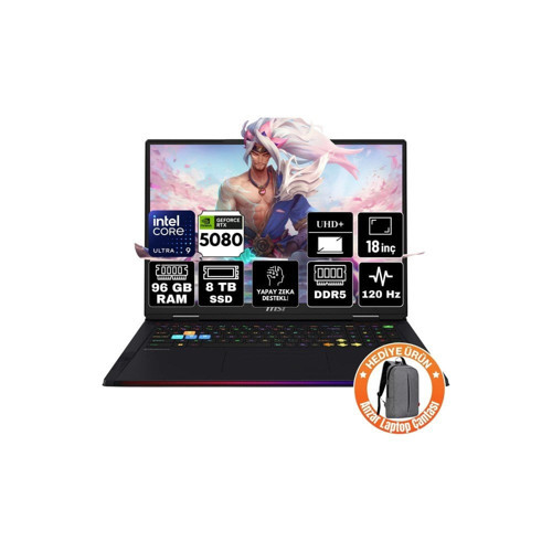 Raıder 18 Hx Aı Intel Core Ultra 9 285HX 96GB 8tb SSD RTX5080/16GB Freedos 18" 120Hz Taşınabilir Bilgisayar A2XWIG-218TR-A10