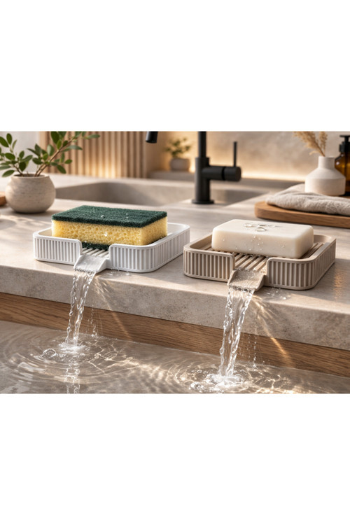 Drenajlı Sabunluk & Süngerlik – Su Akıtmalı 3D Baskı Lavabo Düzenleyici