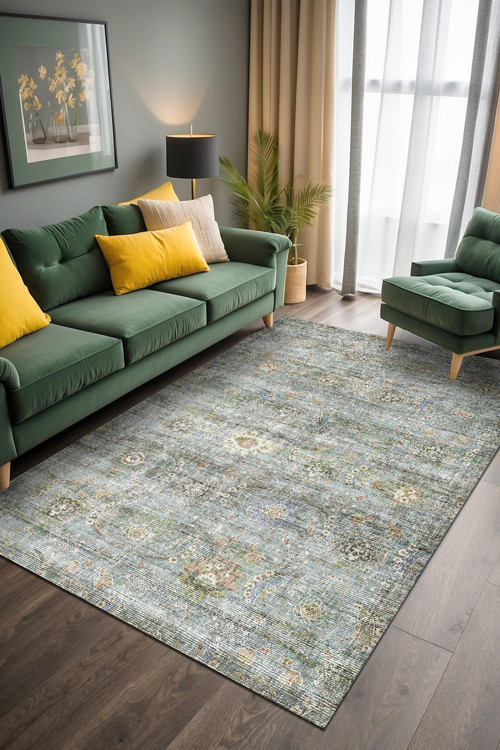 Aida Home Bliss Vıntage Desenli Pamuk Tabanlı Yıkanabilen Kaydırmaz Antibakteriyel Şönil Salon Halısı
