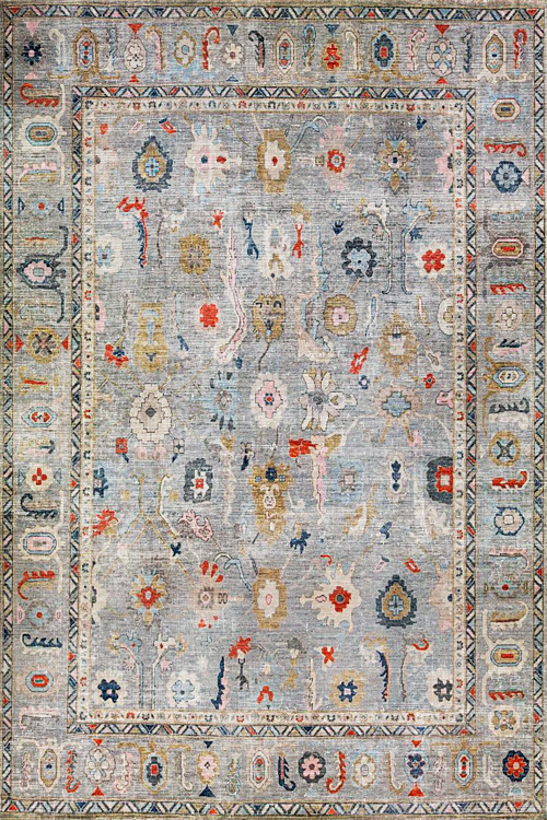 Aida Home Beleni Vintage Desenli Pamuk Tabanlı Yıkanabilen Kaydırmaz Antibakteriyel Şönil Salon Halısı 3