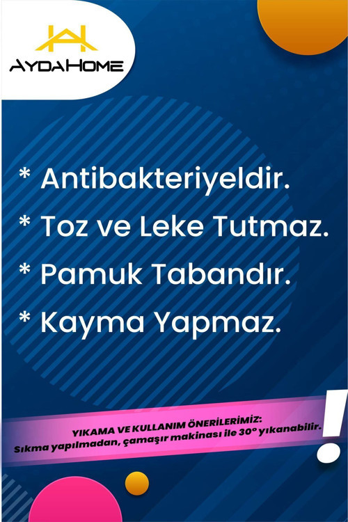 Aida Home Beleni Vintage Desenli Pamuk Tabanlı Yıkanabilen Kaydırmaz Antibakteriyel Şönil Salon Halısı 8