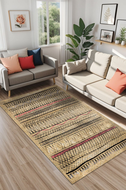 Laslva Iskandinav Yıkanabilir Kaymaz Pamuk Taban Kadife Salon, Mutfak Halısı, Yolluk, Kilim