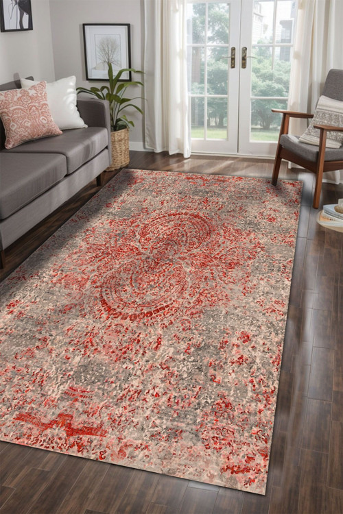 Aida Home Bamens Vintage Kadife Yıkanabilir Kaymaz Pamuk Tabanlı Antibakteriyel Salon Halısı 2
