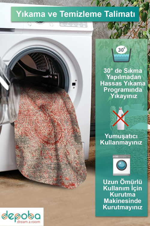 Aida Home Bamens Vintage Kadife Yıkanabilir Kaymaz Pamuk Tabanlı Antibakteriyel Salon Halısı 7