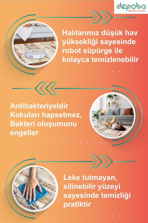 Aida Home Empar Vintage Şönil Doğal Pamuk Tabanlı Salon Halısı Kaymaz Antibakteriyel Yıkanabilir Çevre Dostu 6