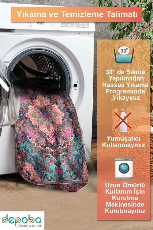 Aida Home Empar Vintage Şönil Doğal Pamuk Tabanlı Salon Halısı Kaymaz Antibakteriyel Yıkanabilir Çevre Dostu 7