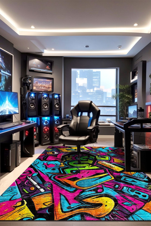 Culty Gamer Halısı, Şönil Pamuk Tabanlı, Kaydırmaz, Yıkanabilen, Gaming Oyuncu Odası, Salon Halısı