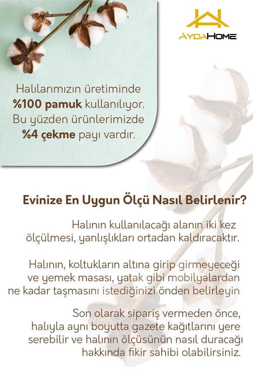 Aida Home Lavans Vintage Desenli Pamuk Tabanlı Yıkanabilen Kaydırmaz Antibakteriyel Şönil Salon Halısı 8