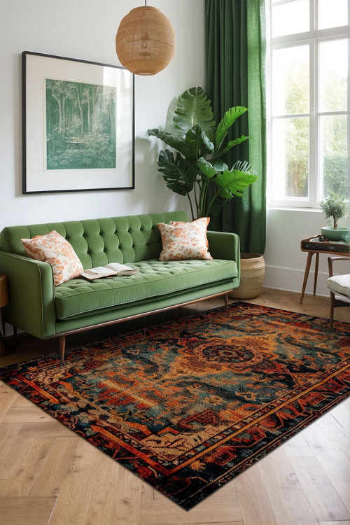 Aida Home Parem Vintage Şönil Doğal Pamuk Tabanlı Salon Halısı Kaymaz Antibakteriyel Yıkanabilir Çevre Dostu