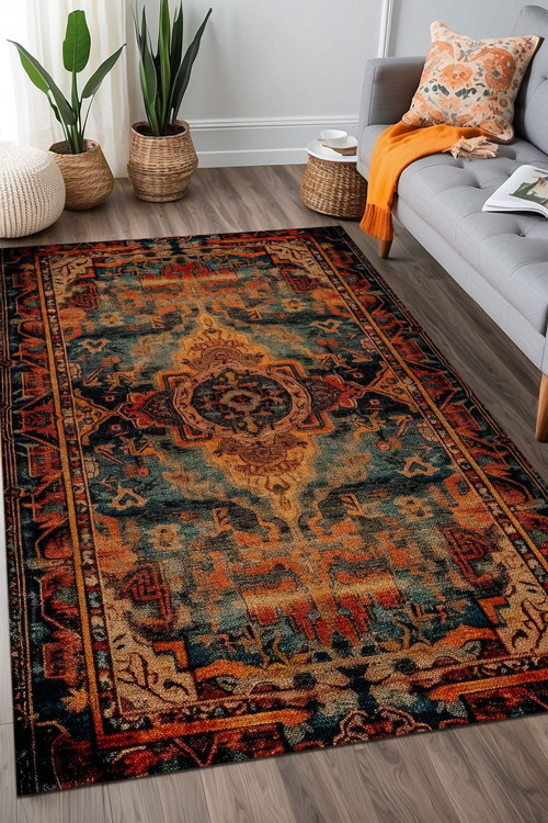 Aida Home Parem Vintage Şönil Doğal Pamuk Tabanlı Salon Halısı Kaymaz Antibakteriyel Yıkanabilir Çevre Dostu 2