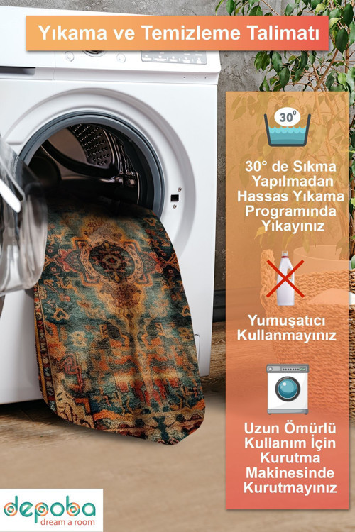 Aida Home Parem Vintage Şönil Doğal Pamuk Tabanlı Salon Halısı Kaymaz Antibakteriyel Yıkanabilir Çevre Dostu 7