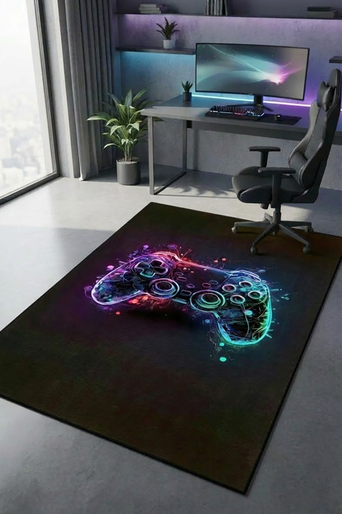 Funspot Şönil Gamer Halısı Pamuk Tabanlı, Yıkanabilen, Kaydırmaz Genç Odası Oyuncu , Gaming Halısı