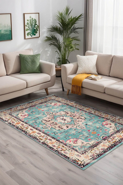 Aida Home Pier Vintage Kadife Yıkanabilir Kaymaz Pamuk Tabanlı Antibakteriyel Salon Halısı 2