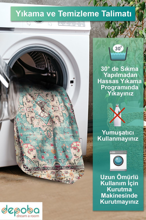 Aida Home Pier Vintage Kadife Yıkanabilir Kaymaz Pamuk Tabanlı Antibakteriyel Salon Halısı 7